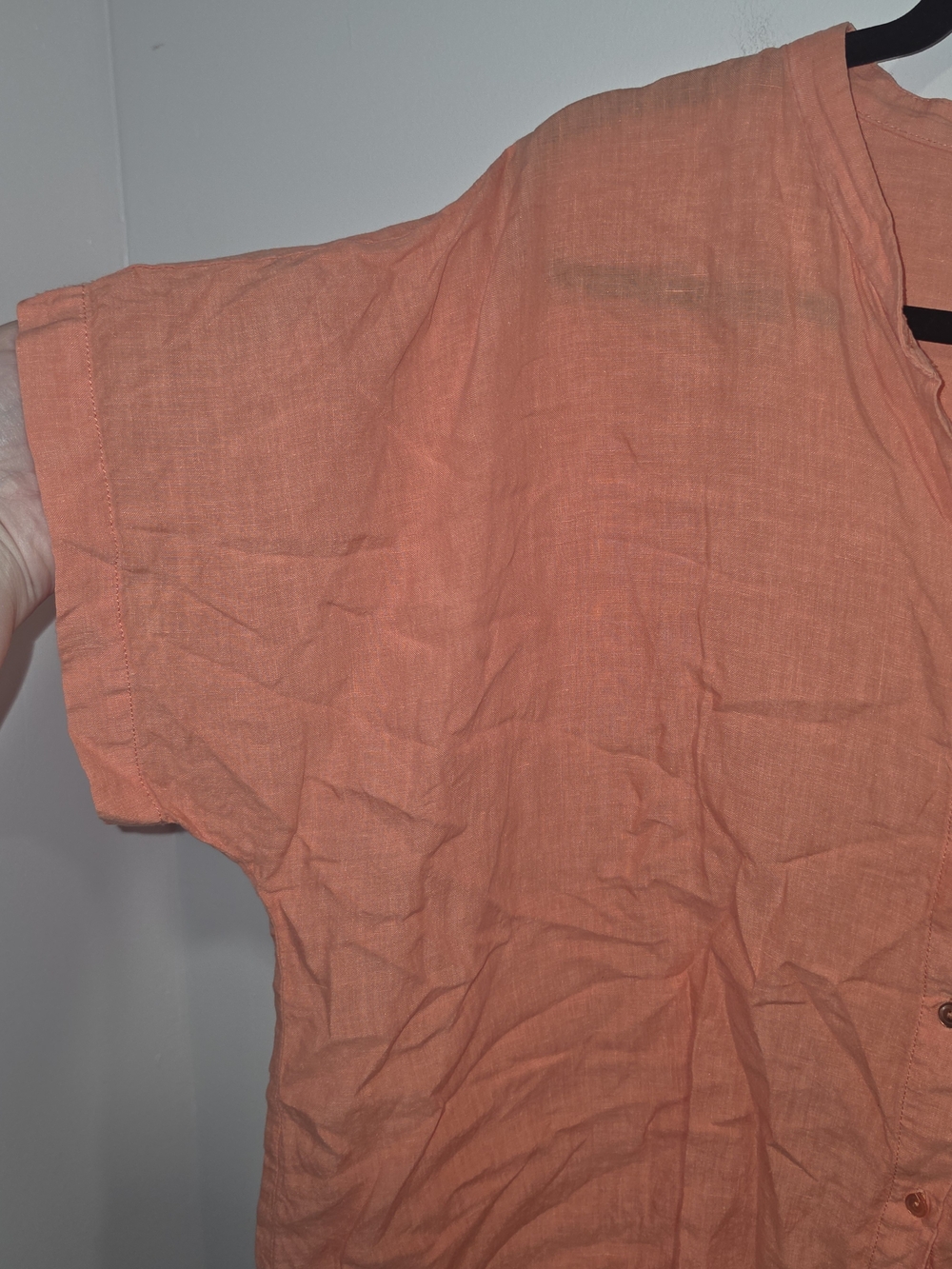 Eileen Fisher Mandarin Collar Short Sleeve Coral Organic Linen Shirt Size 2X - Picture 3 of 8
